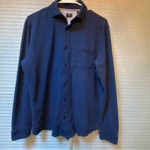 Left Coast Tee Button Down Shirt Navy Blue 100% Cotton Medium Long Sleeve Peru